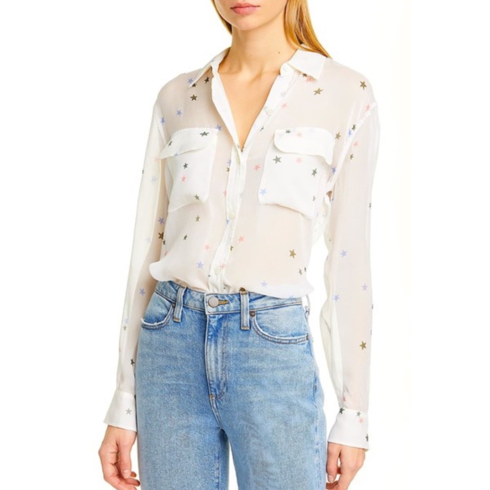 Equipment White Star Print Button Down Shirt